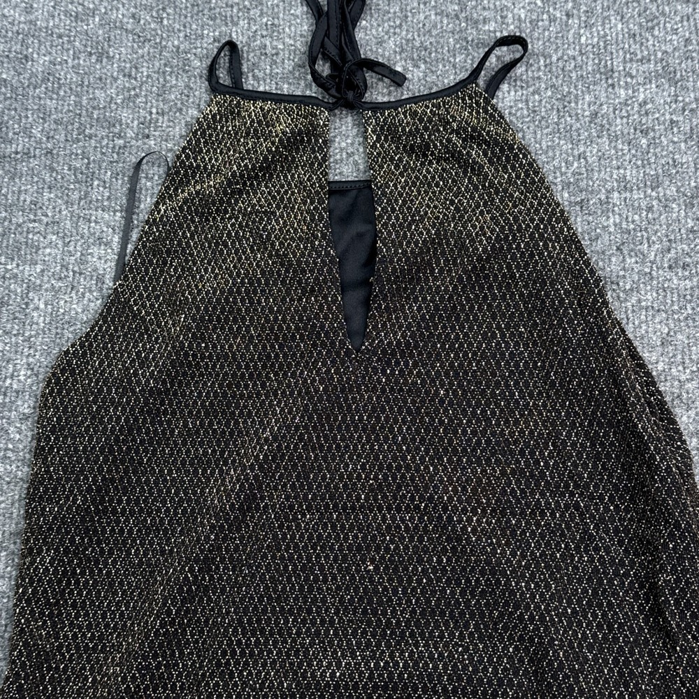 EXPRESS Tank Top Blouse Womens Size XS Black Glitter Gold Sleeveless Cocktail - Picture 3 of 10
